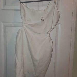 NWT Zara White One Shoulder Spaghetti straps Cut-out  Dress Sz M